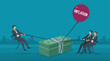 © Zigmate - Businessmen in tug of war with inflation over stack of money, economic struggle