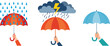 © MdAbuSayed - Umbrella protection concept with rain and storm weather, hands holding umbrellas in different conditions isolated vector illustration for safety design