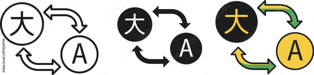Language translation vector icon graphic illustration set displaying ...