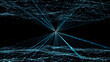 © winyu - fractal abstract neon colored grid from nodes and lines with light beams in the center isolated on black background, futuristic concept for data technology, ai and vr, texture template overlay