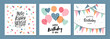 © TALVA - Set of lovely hand drawn birthday cards with balloons and decoration, universal artistic templates