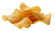 © GODSTOX - Crispy golden potato chips piled together, isolated on transparent background