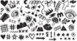 © PNG store - Hand drawn vector graphic illustration of various doodle symbols and shapes on white background