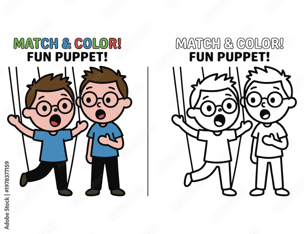 Puppet string matching activity and coloring sheet for kids with ...