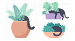 © Nomadic - Playful black cats hiding and relaxing among potted house plants illustration