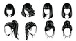 © Sakib - Variety of women's hairstyles a black and white illustration collection