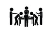 © Eman - Minimalist stick figures illustrating people engaged in a chess match with others observing the strategic play.