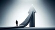 © bcdROCK. - Silhouette of a person at the base of a staircase ascending into an upward arrow shape