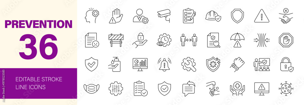 Prevention Icon Rework Prevention icon set. Editable line icons. Vector illustration. Stock ...