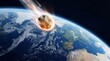 © crispy - Asteroid entering Earth atmosphere. Burning meteor falling towards the planet. Cosmic disaster and extinction event