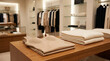 © Siti Aishah - Folded beige camisole shapewear on wooden counter in a boutique store display