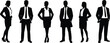 © Mannan - Six Business People Silhouettes In Suits Standing Against White Background Keywords: silhouette, business, people, group, standing