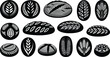 © Rakha - WebBread sourdough scoring patterns, artisan bakery loaf icons, wheat ear illustrations, grain silhouettes, homemade baking collection, organic flour products, rustic food symbols,