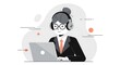 ©  by0Ne sini. - Illustration of a woman wearing headphones, working on a laptop with a checkmark