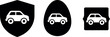 © MDSafwan - Car insurance protection icons set, black and white vehicle safety symbols, flat vector illustration