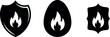 © MDSafwan - Black Fire Protection Icons Set – Shield, Egg, and Badge Silhouettes with Flame Symbol for Safety Design