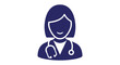 © shakil - A simple dark blue icon depicts a female doctor or healthcare professional with a stethoscope