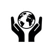 © Pike Studio - Eco friendly symbol, earth protection, hands holding globe, environmental icon, conservation logo isolated on White Background