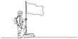© Creative_Outline2019 - A single continuous line drawing of a soldier standing proudly while holding a blank waving flag Vector, illustration