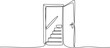 © MDROBIUL - Continuous single line sketch drawing of open door and stairs for business achievement and future freedom hope entrance opportunity. one line art icon drawing vector