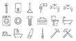 © charli - Plumbing repair icons, bathroom tools, 20 line style symbols, plumbing equipment, DIY toolkit