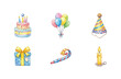© Dwi - Watercolor Birthday Celebration Icon Set on White Background