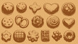 © Cil - Coleção de ilustrações de biscoitos e bolachas artesanais em estilo de desenho à mão vintage com diversas formas geométricas e decorativas.