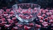 © hassan - Artistic glass bowl with scattered rose petals and reflection effect