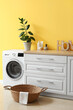 © Pixel-Shot - Interior of room with laundry basket, washing machine and counter