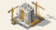 © Bunga - Modern building under construction with cranes and excavators on a construction site.