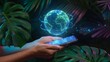 © Artistic Memory - Globo terrestre olografico proiettato da smartphone in una giungla tropicale