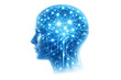 © Saurav - Digital brain and machine learning visualization with luminous nodes and data lines inside human head silhouette, representing deep learning, cognition, and innovation technology
