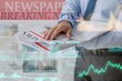 © Pixel-Shot - Double exposure of graphs and businessman with newspaper, closeup