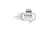 © Jayed - Fast food delivery icon with a burger on top of a speech bubble representing quick service and online ordering.