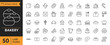 © twenty-icons - Bakery Outline icon set. Containing bakery, pastry, bread, biscuit, birthday cake, croissant, donut, cookie, and more. Editable stroke. Vector illustration