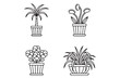 © Shapona - Line art illustration featuring various potted plants and botanical elements