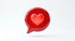 © Svitlana - A heart inside a speech bubble icon on a white background, social notification concept, glossy surface, clean playful atmosphere, ultra-realistic, no logos.