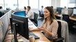 © Eric - Customer Service Representative Engaged in Verbal Communication With a Client, Office Desk Setup, Headset, Professional Demeanor, Candid Interaction