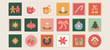 © Geetaroy - Cozy Christmas stamp set, festive holiday postal illustrations, winter celebration icon graphics, candle and gift box symbols, red and green seasonal elements, Christmas tree and bow collection, holid