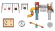 © Malintha Studio - Top View Playground Equipment Vector Set Swings Slides Climbing Frames Sandbox Elements Colorful Flat Style Park School Layout Plan