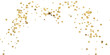 © VxGFX - Gold star shaped confetti scattered in an arch formation isolated on a plain white background with metallic texture and sharp edges