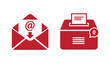 © BEST DESIGN STORE - Red of email and printer on white background, with notification symbols envelope