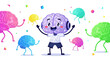 © Raka - Illustration of happy colorful brain characters celebrating with joyful expressions surrounded by
