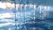 © Dika Sastra - Melting Icicles Dripping into Crystal Clear Water with Reflections, Symbolizing Winter's Thaw