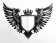 © jeksonjs - Elegant royal shield emblem featuring detailed feathered wings and a magnificent ornate crown on top Ai Generative