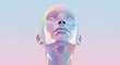 © designhunt - Pearlescent 3D human head with liquid metallic texture looking up. High-tech skincare and futuristic beauty concept. Glossy bust reflecting soft gradient light