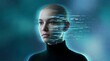 © designhunt - Humanoid robot and artificial intelligence development. Machine learning and future robotics. Close up of a female face with digital data streams on one side