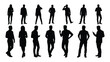 © SILHUETTECHEMBER - A collection of silhouetted figures men and women in various casual poses and attire set against a white background high quality