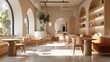 © Fajrul - Modern Cafe Interior with Natural Light and Warm Ambiance.