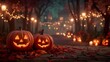 © DAYAT - Glowing jack-o-lanterns on autumn night.